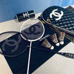 CHANEL Black and White Badminton Set with Quilted Bag